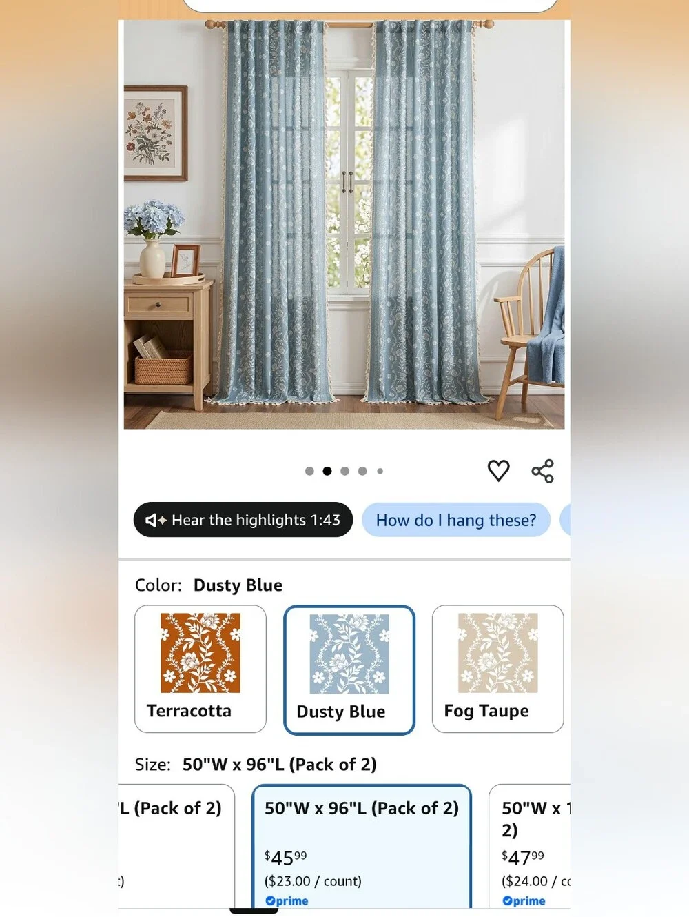 Dusty Blue Floral Window Curtains (Pack of 8)